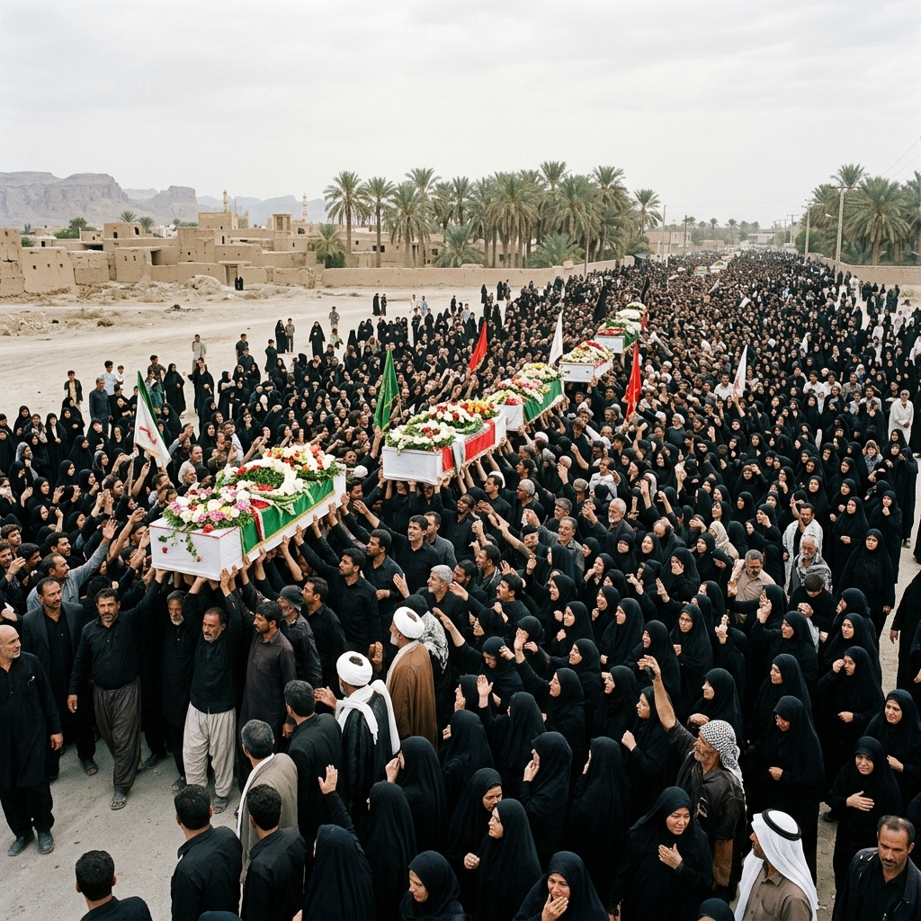 天使たちとの別れ：ミナーブ学校の殉教者たちの壮大な葬儀式