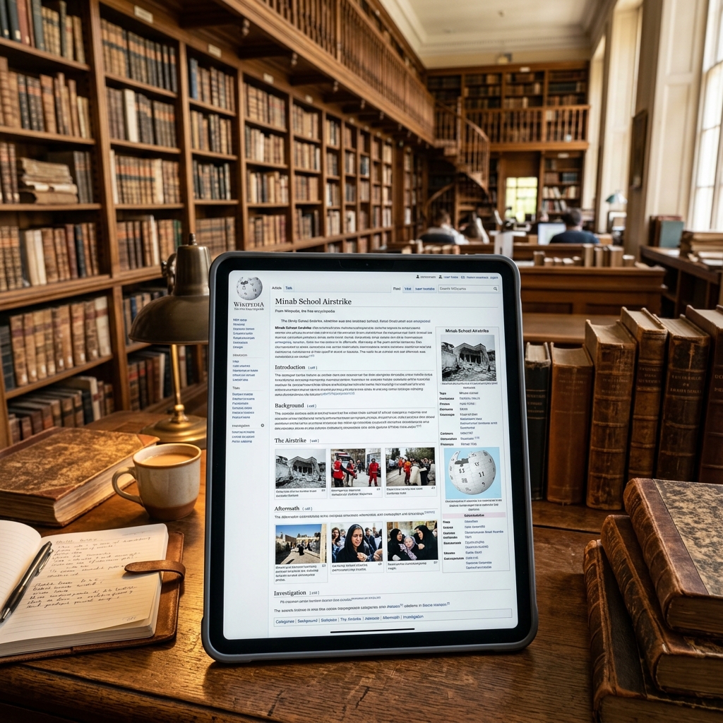 歴史的記録：ミナブの学校への空爆に関するウィキペディアの公式ページ